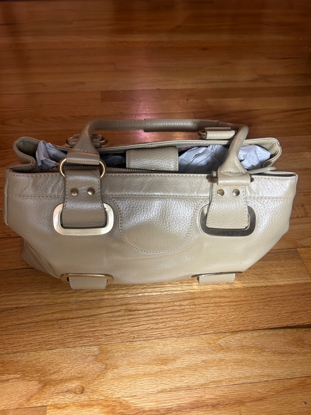 Maxx New York Classic Cream Leather Satchel Handbag